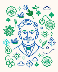 Illustration of man portrait with botanical elements, nature, plants, flowers, leaves, and garden theme design vector illustration