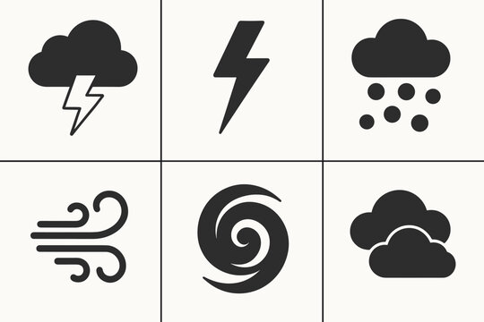 Storm Icon Set &ndash; Thunder, Lightning, and Extreme Weather Vector Collection