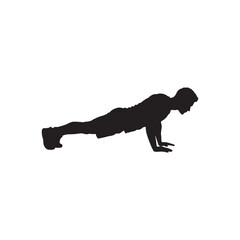 Man doing pushups silhouette vector flat illustration design on white background