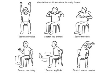 Seated Fitness Exercises &ndash; Vector Illustrations of Chair Workouts