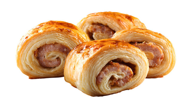 uff pastry with sausage isolated on a white background