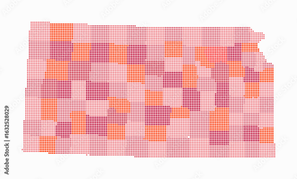 Aufkleber kansas dotted map. digital style map of the state on white background. kansas shape with circle dots