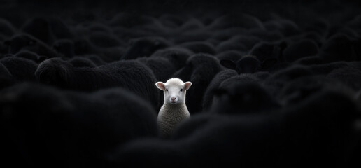 Vividly stands out among the dark flock: the striking contrast of white