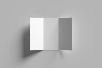 Photorealistic Trifold Brochure Mockup with light grey background. 3D illustration.