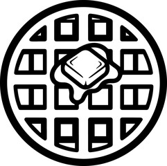 Round Waffle with Butter Vector Icon – Black and White Breakfast Symbol