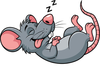 Cartoon Sleeping Mouse — Cute Gray Rodent with Pink Ears and Tail, Lying on Back with Z Symbols for Kids’ Designs
