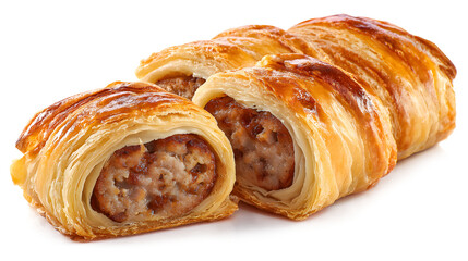 uff pastry with sausage isolated on a white background