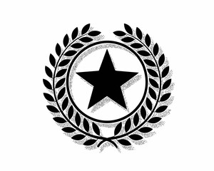 Black star emblem surrounded by laurel wreath