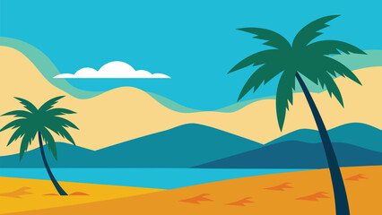 Obraz premium tropical beach with palm trees vector background