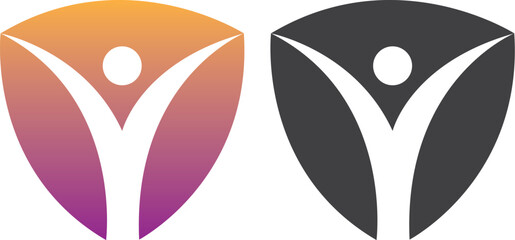 Shield Wellness human  Person Leaf Shape Logo Design  Health Vitality Freedom Nature Icon Vector Template
