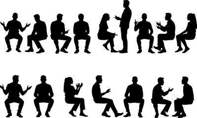 Silhouettes of People Sitting and Talking in Chairs vector bundle