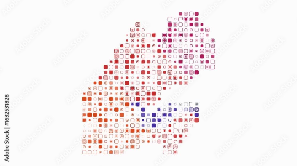 Poster djibouti map animation. shape of the country with pulsating colored dots. large size rounded square 