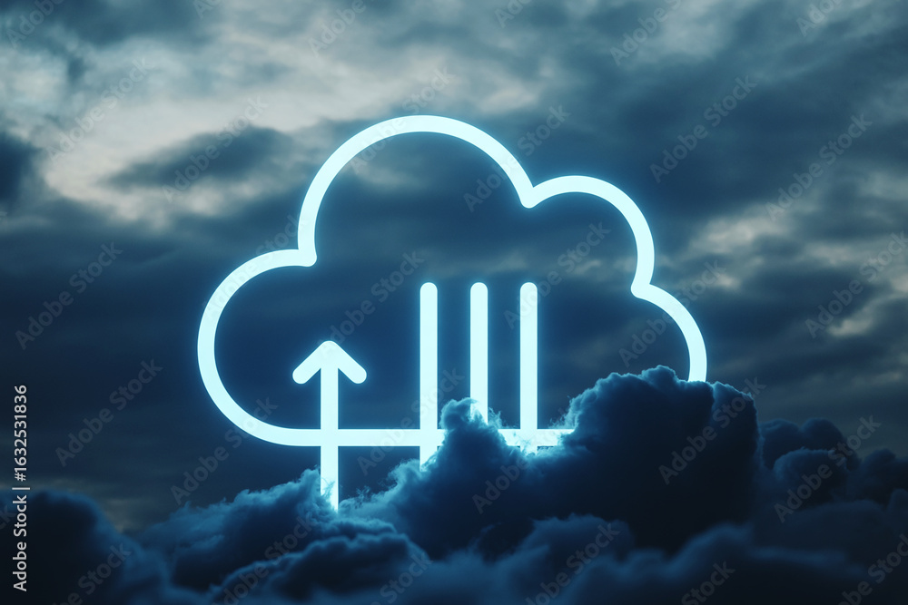 Aufkleber cloud computing technology represented by glowing neon symbol on dramatic cloudscape background inno