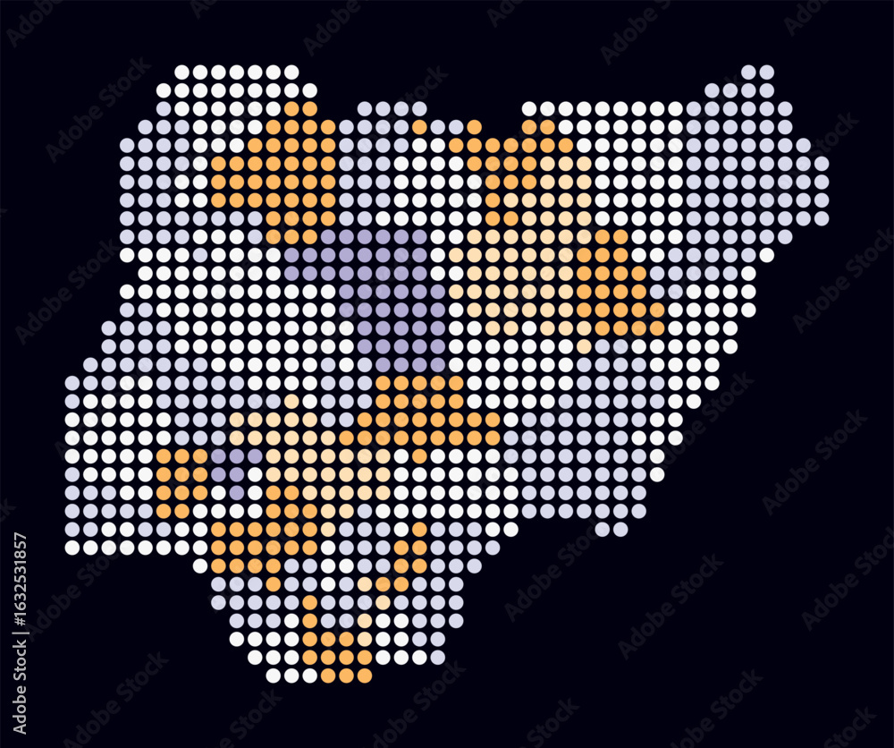 Poster nigeria dotted map. digital style map of the country on dark background. nigeria shape with circle d