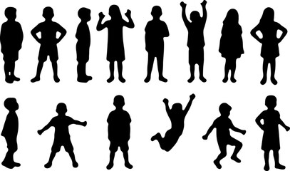 Fototapeta premium Silhouettes of Children in Various Poses vector bundle