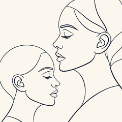 Silhouettes of a Mother and Daughter, Mother and Son, and a Couple in Love