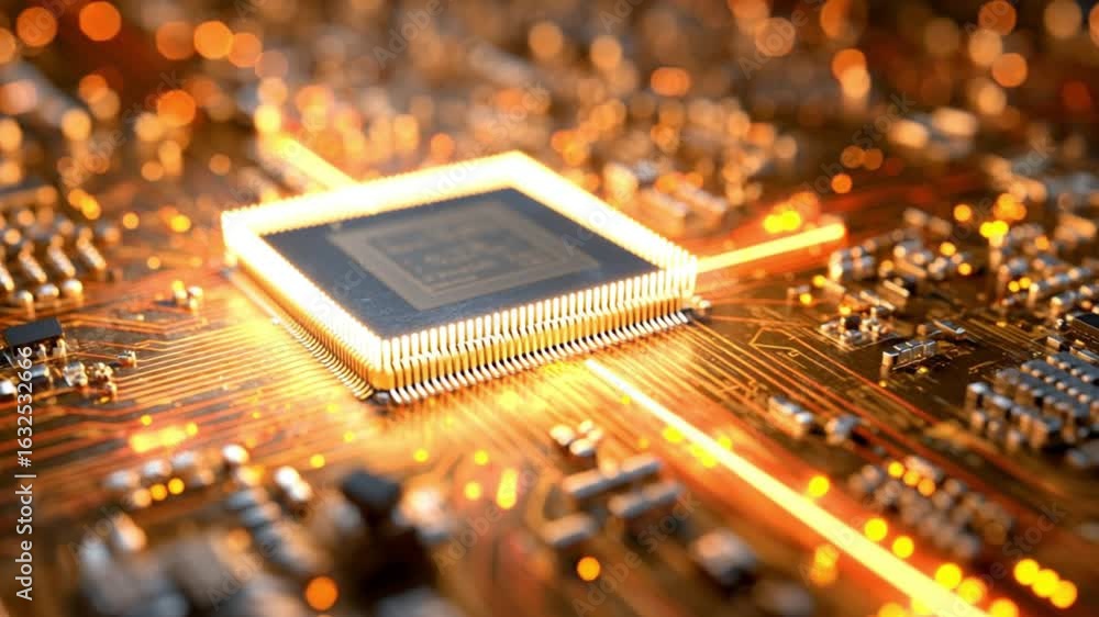 Poster close-up of a circuit board with a central processor