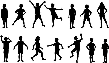 Fototapeta premium Silhouettes of Children in Various Poses vector bundle