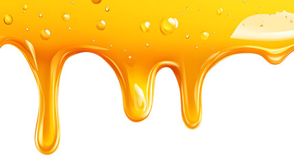 Golden honey dripping isolated on transparent background