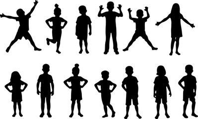 Obraz premium Silhouettes of Children in Various Poses vector bundle
