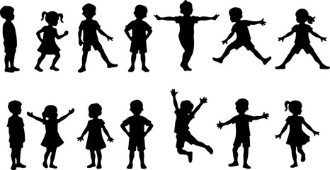 Fototapeta premium Silhouettes of Children in Various Poses vector bundle