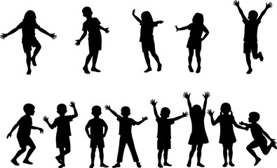 Obraz premium Silhouettes of Children in Various Poses vector bundle