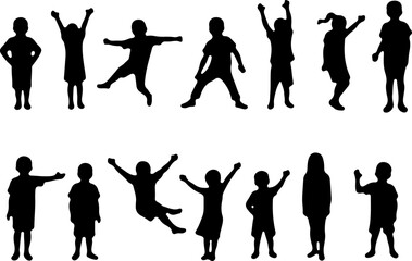 Silhouettes of Children in Various Poses vector bundle