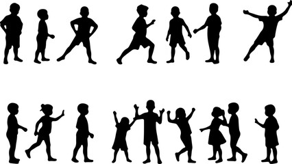 Fototapeta premium Silhouettes of Children in Various Poses vector bundle