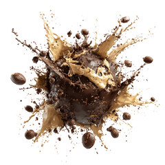 Fototapeta premium A coffee or chocolate sphere explodes in a vibrant splash of liquid