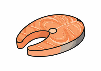 Cartoon Salmon Steak Illustration with Black Outline and Orange Color.