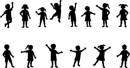 Fototapeta premium Silhouettes of Children in Various Poses vector bundle