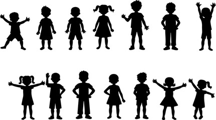 Silhouettes of Children in Various Poses vector bundle