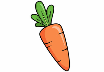 Vibrant Cartoon Carrot with Fresh Green Leaves and Bright Orange Root Vegetable.