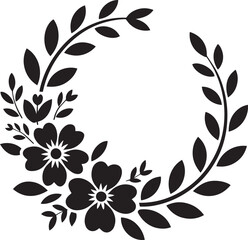 Black floral wreath with leaves and blossoms vector