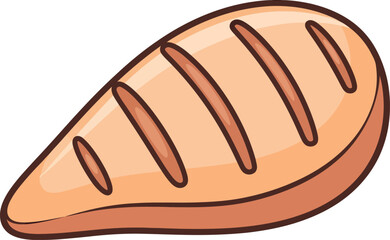 Cartoon Grilled Chicken Breast with Grill Marks and Brown Edges.