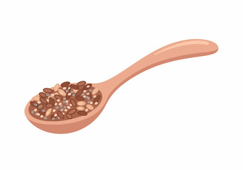 Wooden Spoon Filled with Mixed Grains Seeds and Legumes.