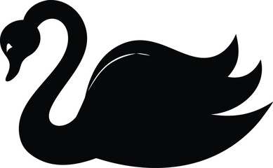 Elegant Black Swan Silhouette Symbol Isolated on Clean White Background Graceful Bird