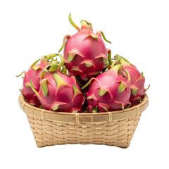 Basket of fresh red dragon fruits on a black background