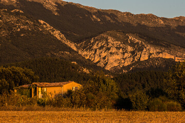 typical country house in the rocky hills of the French Verdon region at sunset