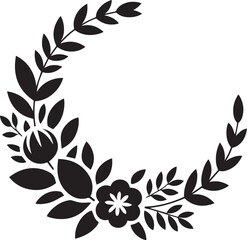 Black floral wreath with leaves and flower vector