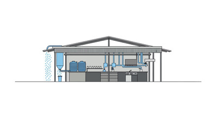 Cross section of a modern sustainable house with rainwater harvesting system