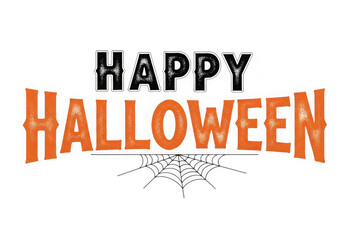 The words happy halloween are displayed with a spiderweb for a spooky holiday isolated on transparent background