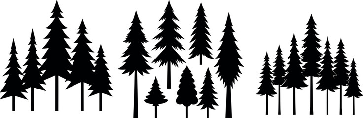 Fototapeta premium Forest Silhouette: A majestic forest of silhouetted pine trees stands in stark contrast against a vibrant backdrop, evoking a sense of natural beauty and serene. 