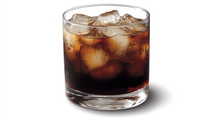 Iced Whiskey Cocktail in Old Fashioned Glass on White Background