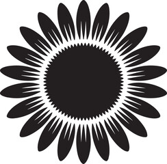 Bold black silhouette of a daisy flower with serrated center petals