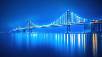 Fototapeta premium Illuminated Bay Bridge at Night Reflecting on Water