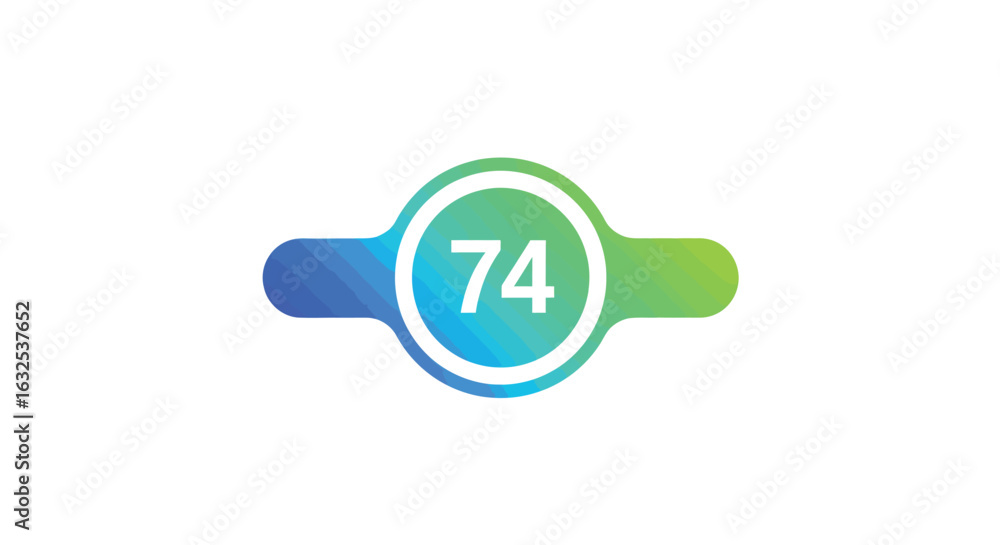Poster colorful gradient circular badge with number 74