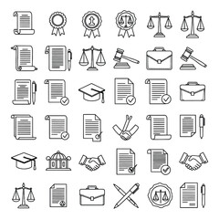 Legal and Justice Line Icons, Vector Set