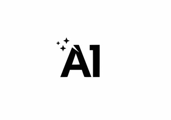 Obraz premium Illustration of the letter a and the number one with stars next to it in black color on a white background