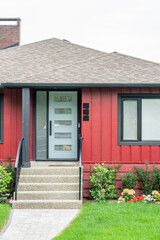 Entrance of luxury house in summer with nice landscape in Vancouver, Canada, North America. Day time on August 2025.